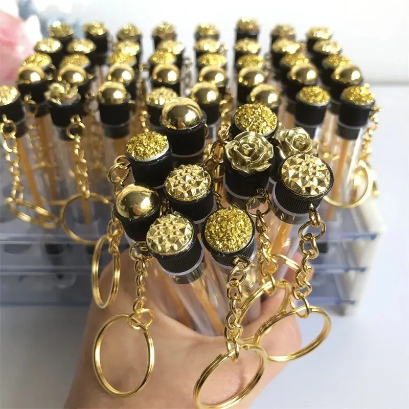 Cepillos de pestañas dorados, carretes, varitas de rímel de pestañas reutilizables en tubos, contenedor de peine para cejas, herramientas aplicadoras con llavero