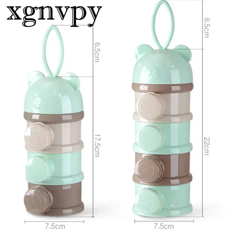 Xgnvpy 3Layers Bear Style Portable Baby Food Storage Box Essential Cereal Cartoon Infant Milk Powder Box Toddle Snacks Container