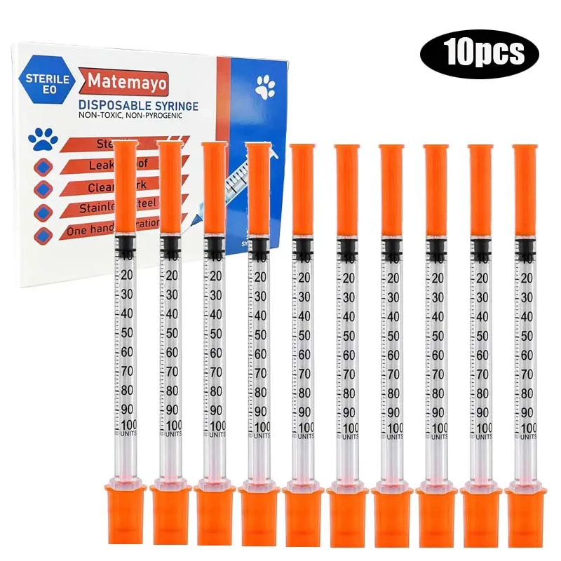 10pcs/set 1ml Disposable Syringes with 29Ga 13mm Stainless Needle Lab Measuring Tool Pet Feeding Individually Sealed Packaging