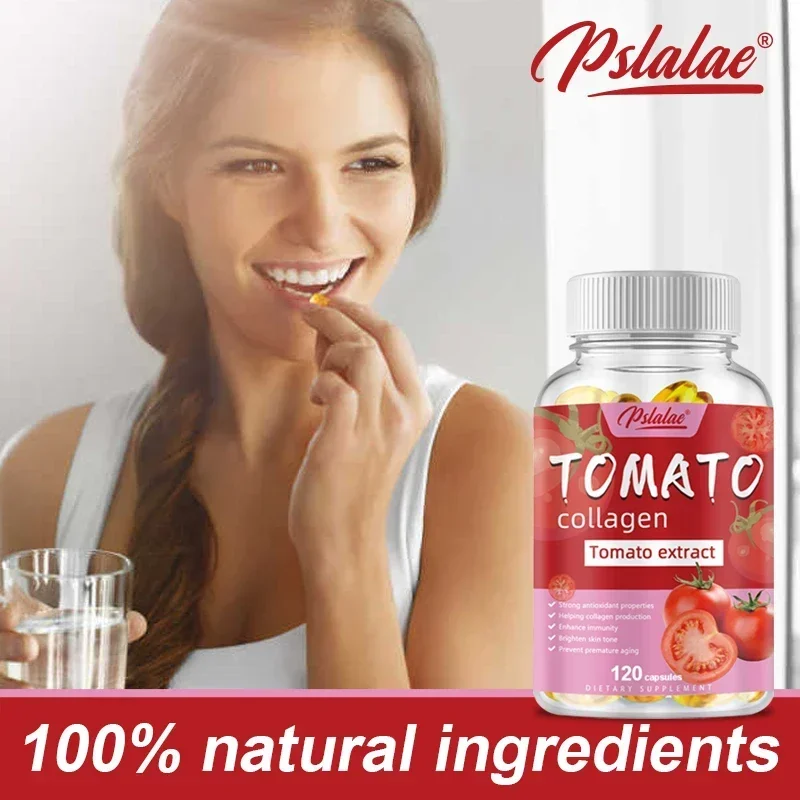 Collagen capsules with vitamins and tomato extract, dietary supplement