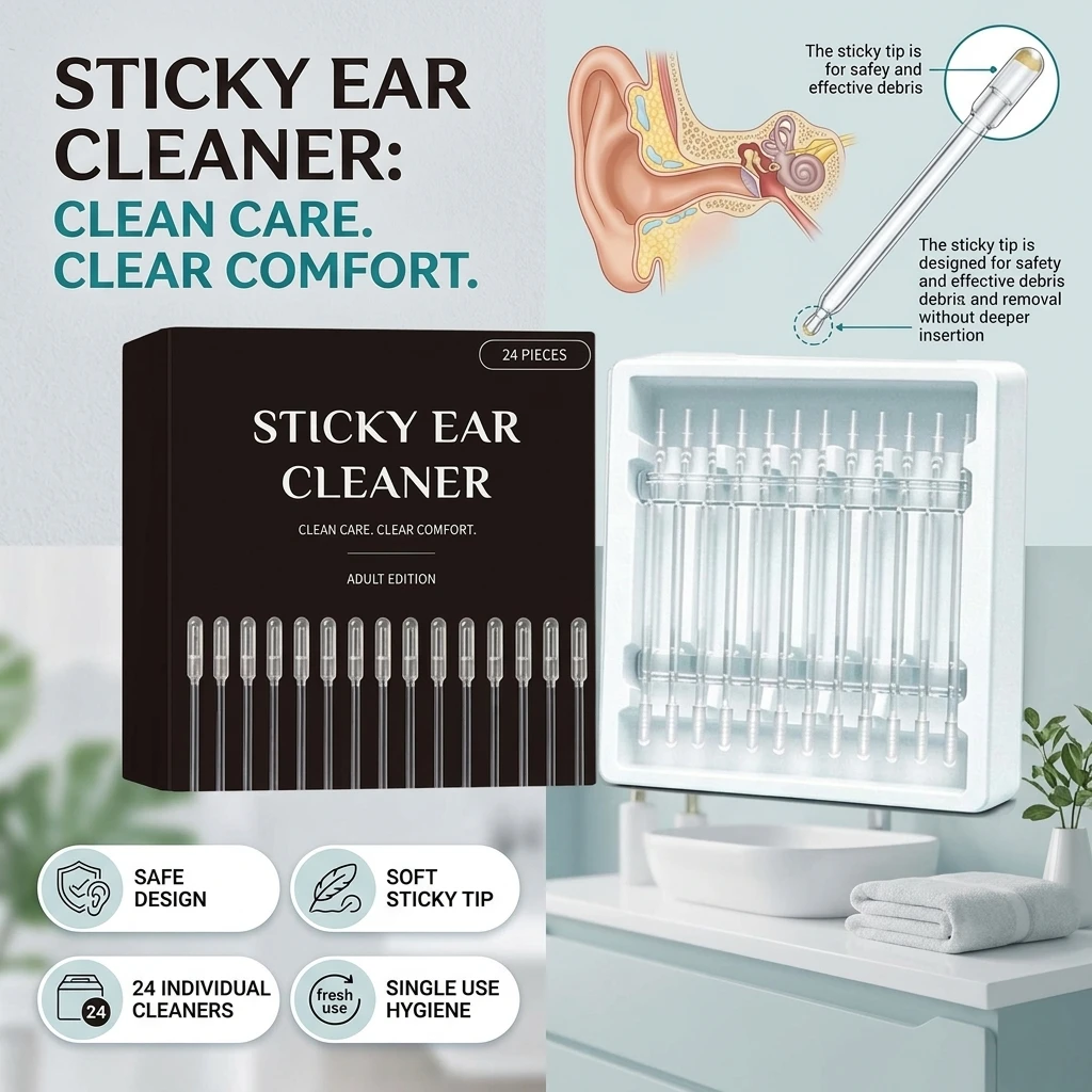 24pcs Ear Cleaning Sticky Tips Portable Comfortable Daily Ear Care for Gentle Ear Canal Cleaning Refreshing Easy to Use