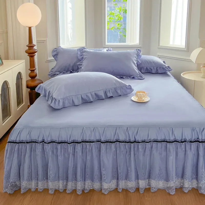 2024 new skin-friendly polished bedspread bed skirt princess style solid color lace bed apron cover ugly and non-slip