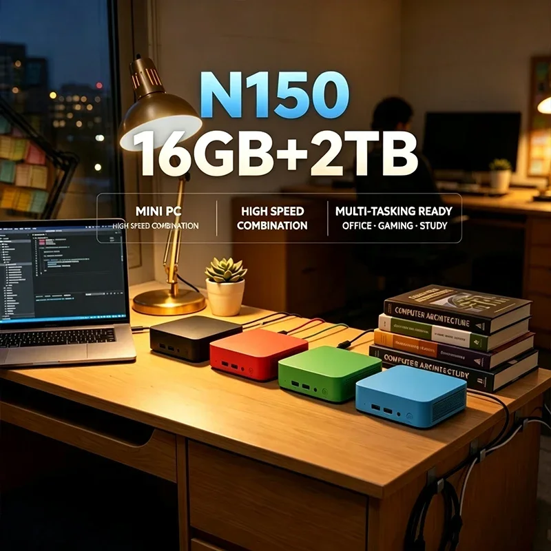 Mini PC Intel Core N150 Windows 11 Small Pocket Cmputer 16GB RAM 1/2TB SSD WIFI6 BT5.2 4K Desktop PC Gaming Computer