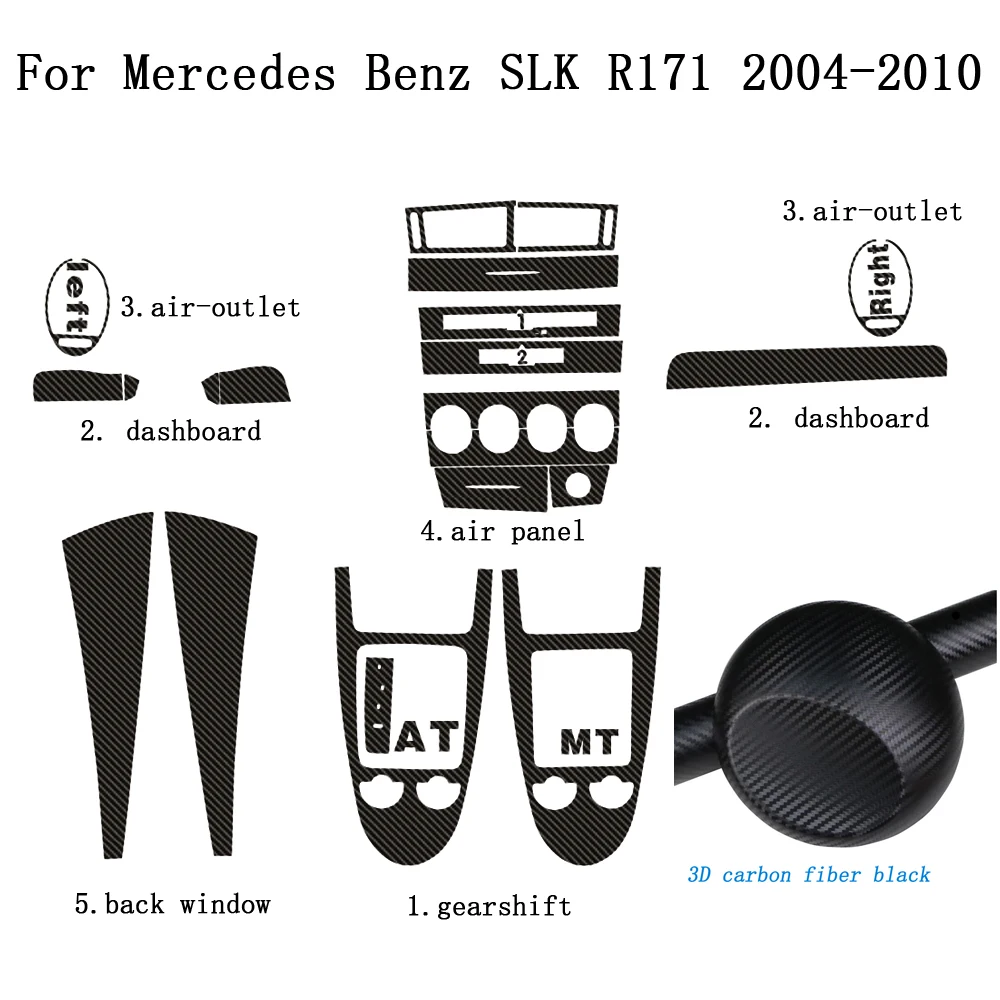 For Benz SLK R171 2004-2010 Interior Central Control Panel Door Handle 5D Carbon Fiber Stickers Decals Car styling Accessorie