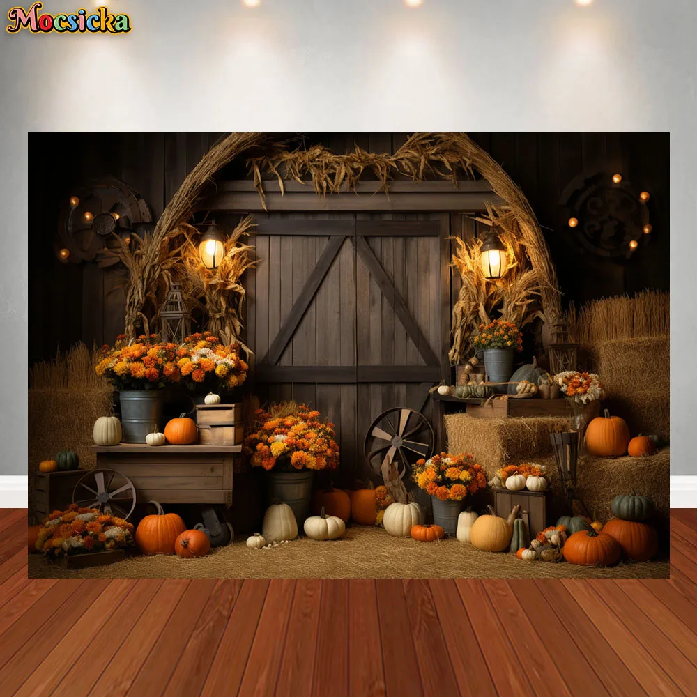 Autumn Photography Background Autumn Thanksgiving Harvest Pumpkins Kids Birthday Party Portrait Cake Smash Studio Background