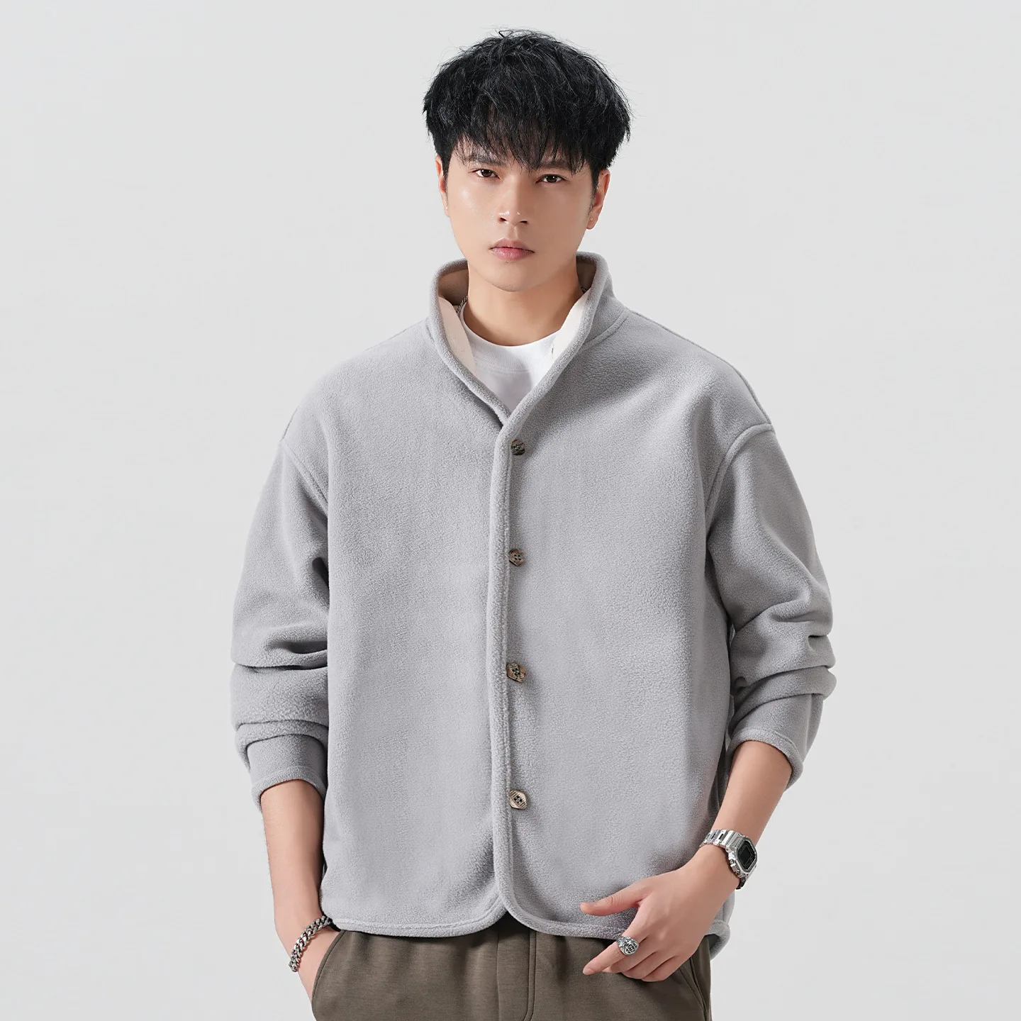 Men's Fce Lined Jaet 2025 Autumn Winter Warm Loose Casual Outerwear Coat Cotton Material Stand Collar Regular Length