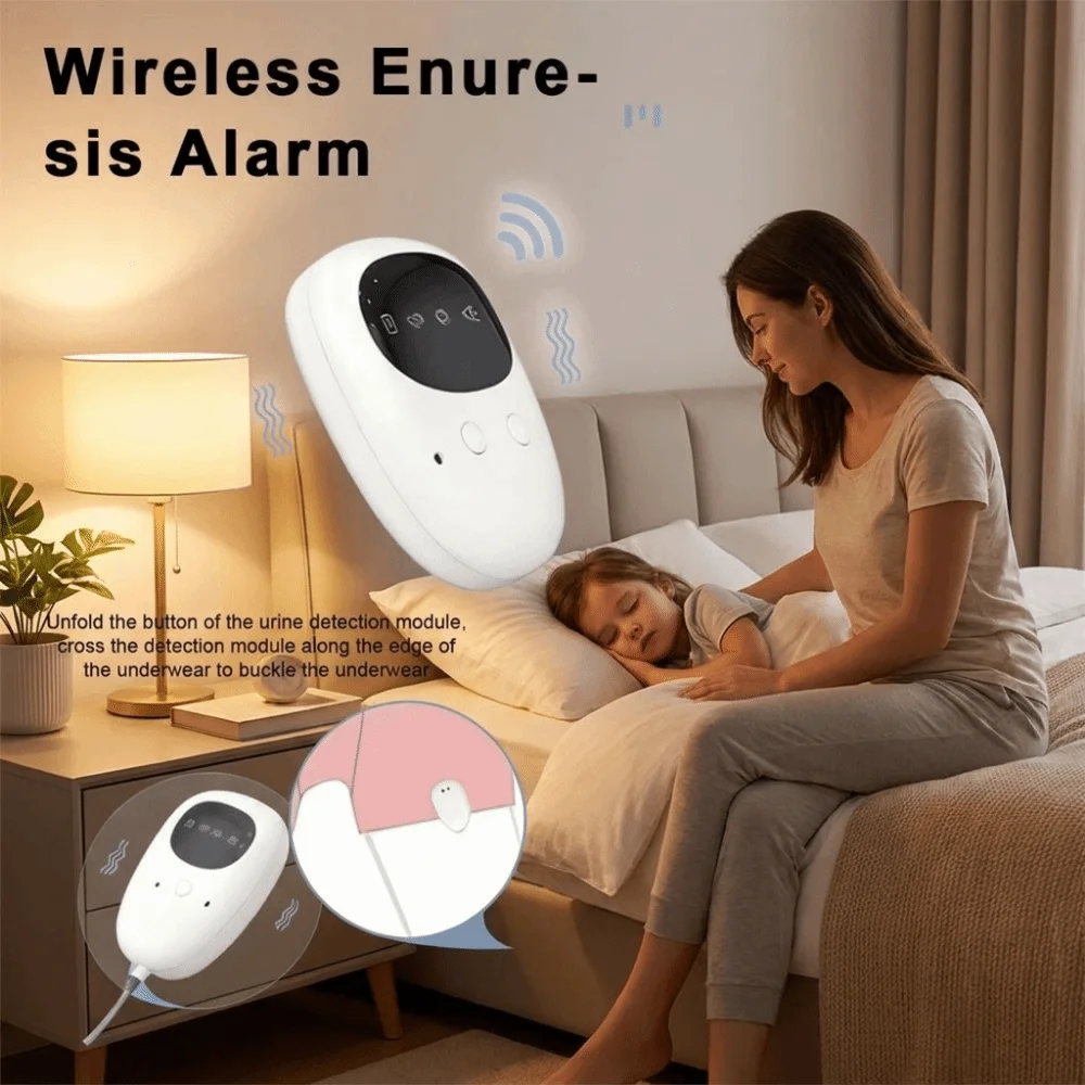 Wireless Bedwetting Alarm USB Rechargeable High Sensitivity Bed Wetting Enuresis Alarm Intelligent Sensing Portable