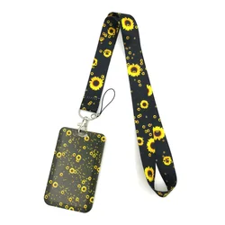 Flowers Sunflowers Lanyard Credit Card ID Holder Bag Student Women Travel Card Cover Badge Car Keychain Decorations Gifts
