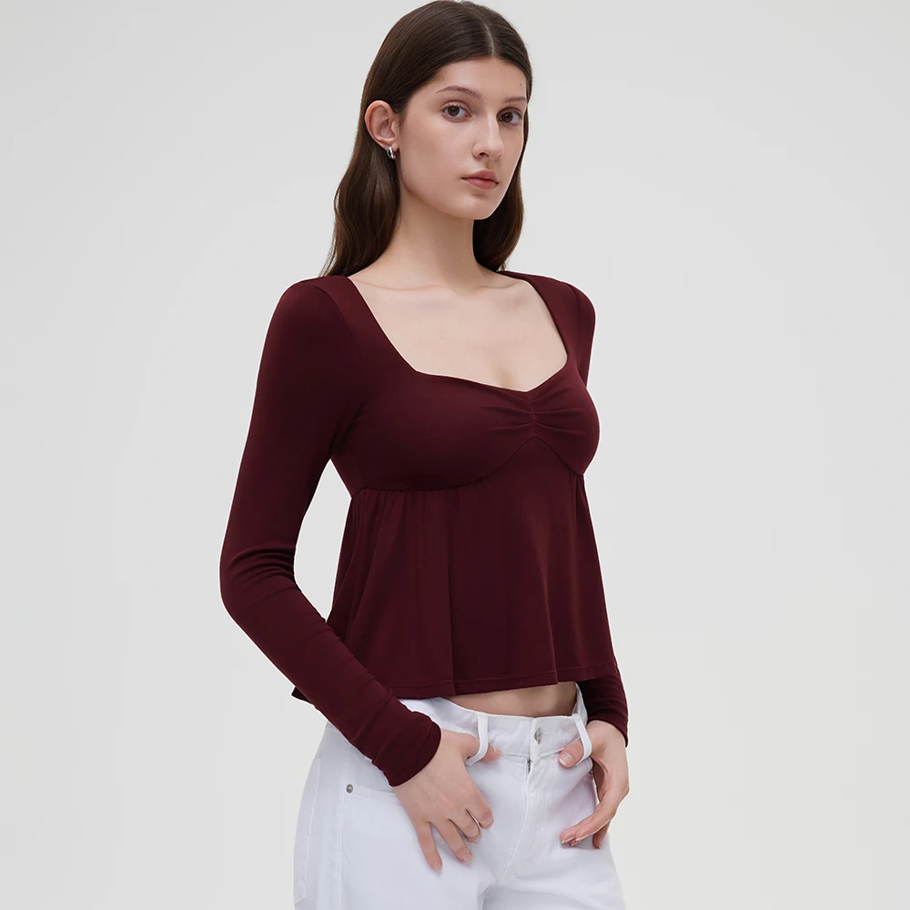Damen Fairy Y2k Cottage T-Shirt Coquette Quadratischer Ausschnitt Langarm Babydoll Tees Herbst Frühling Vintage Kleidung Lässiger Pullover Top – Detail 7