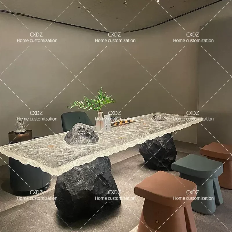 Transparent Resin Double Peak Coffee Table Luxury High End Clubhouse Tea Table for Living Room Glacier Style Customizable