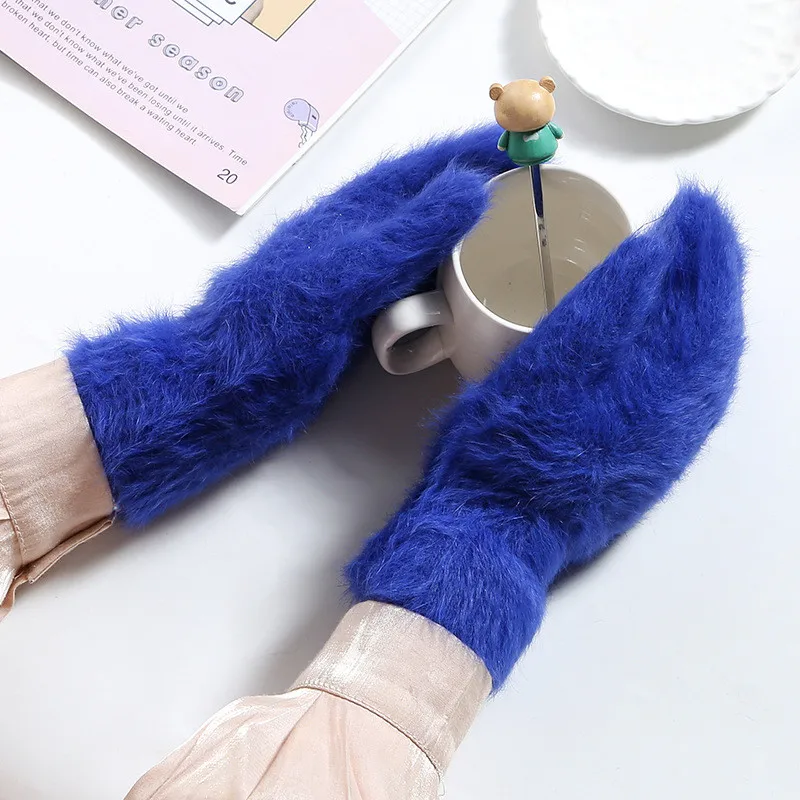 Thicken Winter Women\'s Gloves Fake Furry Hand Warmer  Solid Color Cold Glove Cute Outdoor Mittens For Girl Christmas Gifts