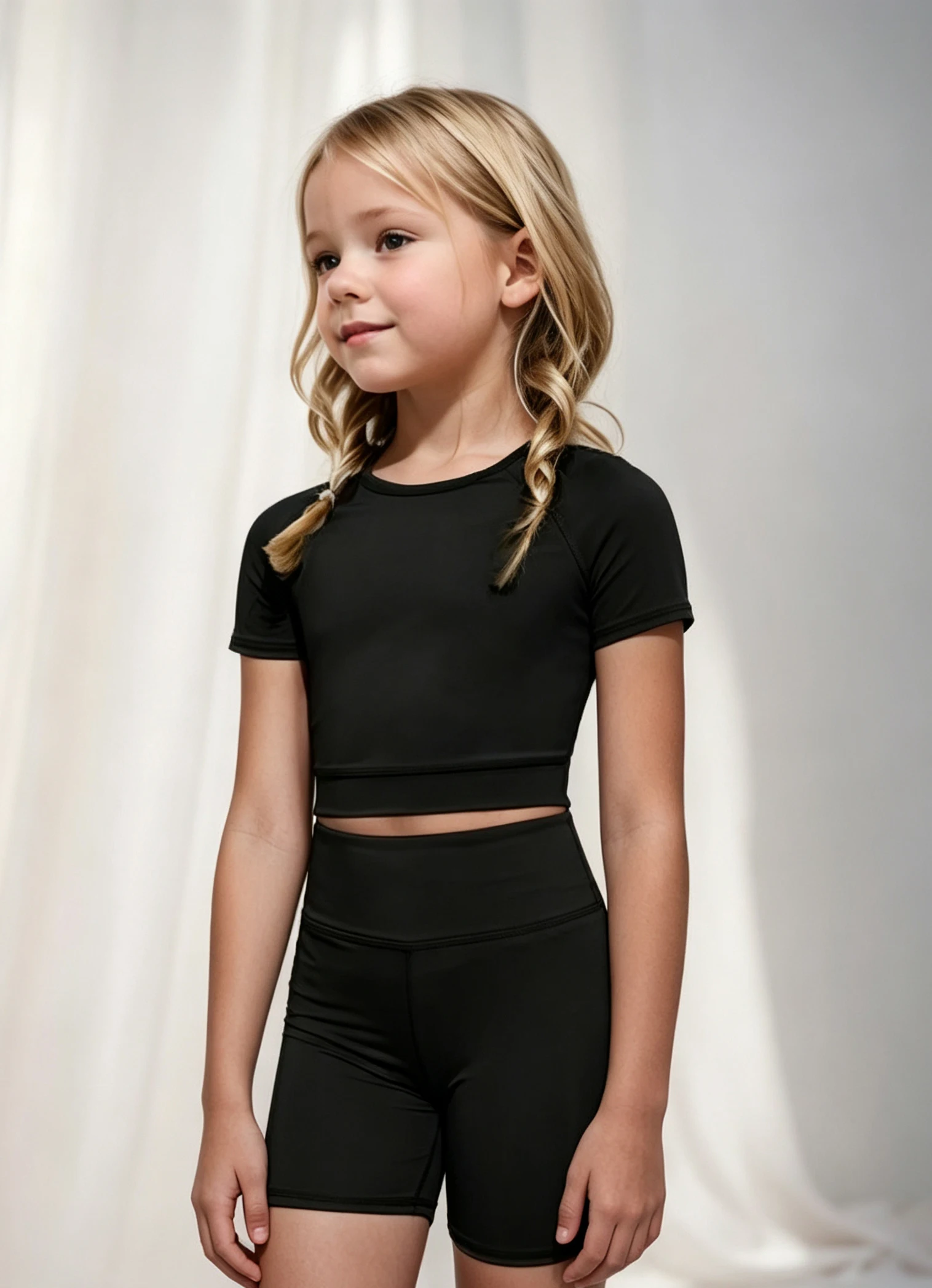 Girl's High Waist Biker Shorts Set Black Short Sleeve Crop Top 2 Piece 7-14Y Summer School PE Dance Outdoor Activewear Outfits