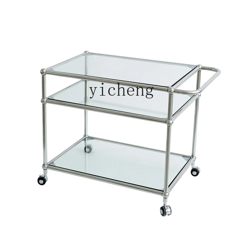 TQH trolley stainless steel coffee table photo multi-layer storage mobile glass dining car