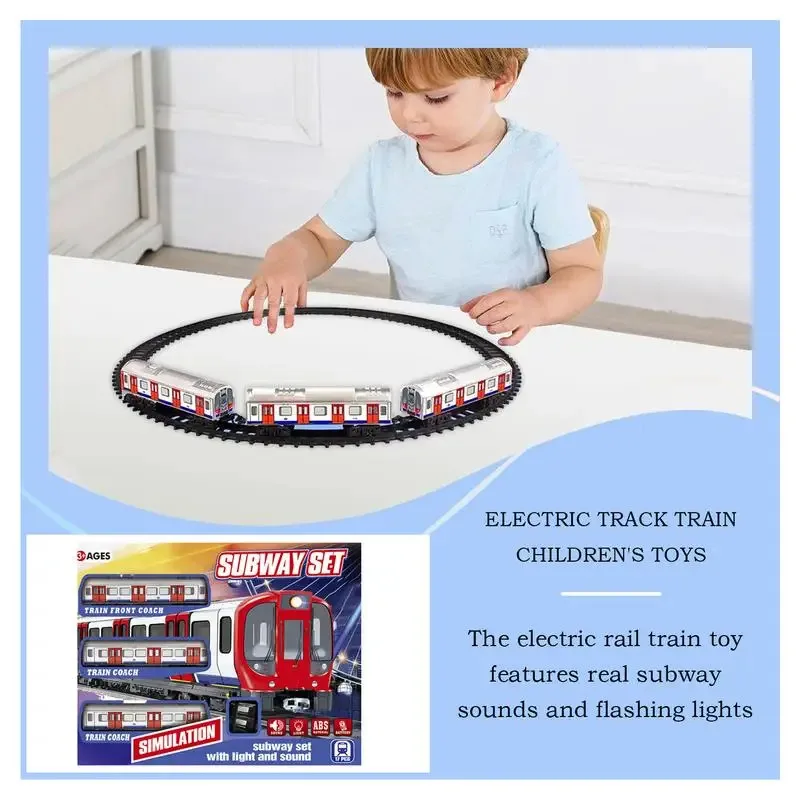 TEMIKIDS Toddler Train Set Toddler Train Track Toy Educational Electric Retro Subway Playset With Light And Sound For Kids Aged 