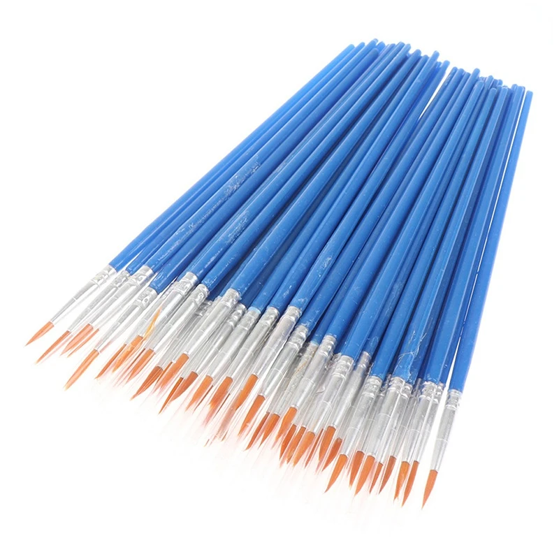 50Pcs Flat Paint Brushes With Nylon Hair Small Brush Bulk For Drawing Watercolor Brushes Paint Brushes Pen For Student Art