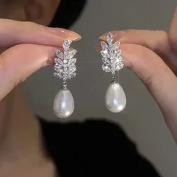 Exquisite Zircon Wheat Pearl Pendant Earrings For Women Fashionable Personalized Daily Accessory Party Jewelry Birthday Gifts