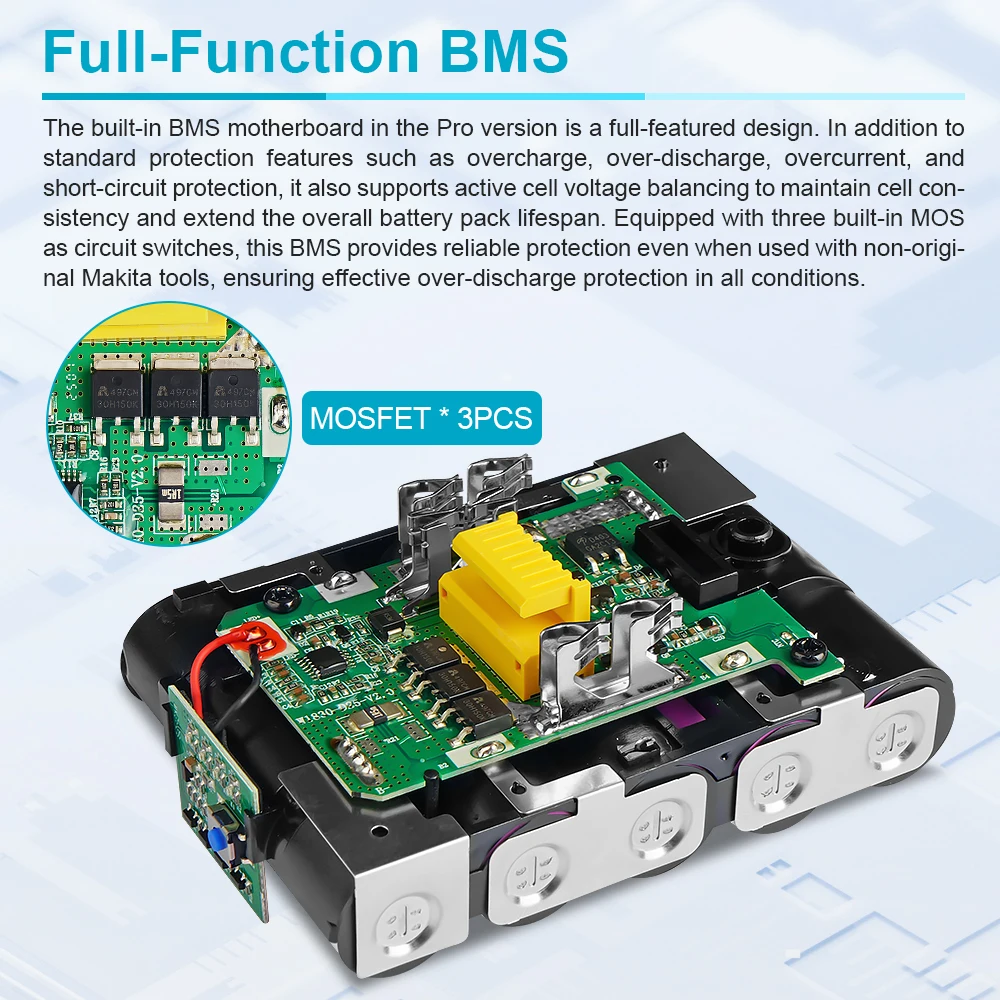 Waitley Battery Pro pro Makita 18V elektrické nářadí Dobíjecí baterie s články Samsung / Náhradní příslušenství BL1860 - náhled 3
