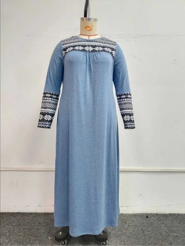 GIBSIE-vestido maxi de manga comprida com estampa étnica para mulheres, vestidos casuais soltos, gola redonda, plus size, outono, novo, 2024