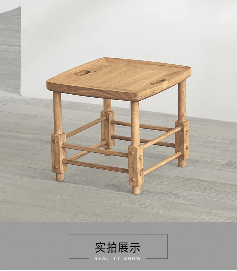 A Japanese medieval replica all solid wood edge few portable mobile storage stool creative small square table