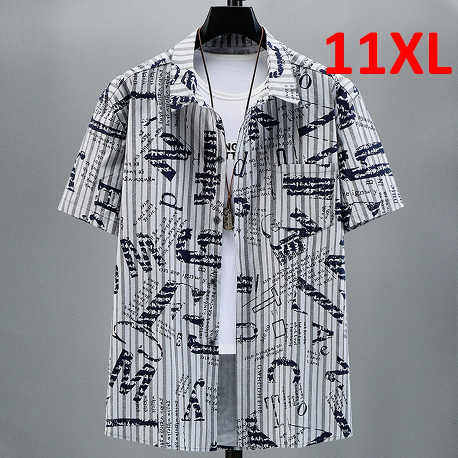 

Hip Hop Streetwear Shirt Men Summer Short Sleeve Shirts Plus Size 10XL 11XL Fashion Stripe Shirts Male Big Size Tops