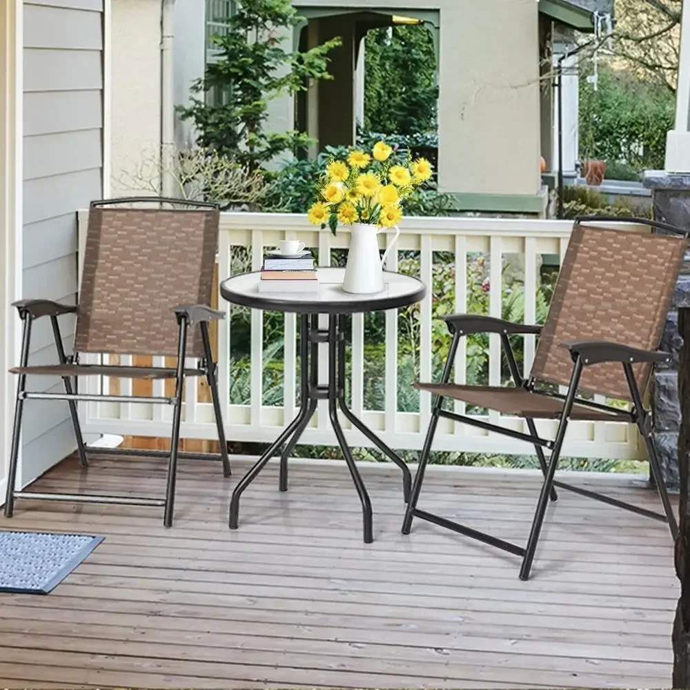 3-Piece Outdoor Bistro Set with Tempered Glass Top, Folding Chairs, Ideal for Garden, Poolside, Backyard