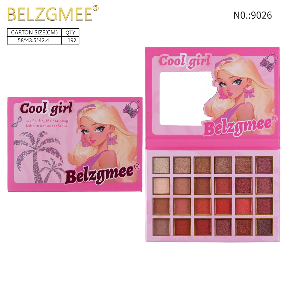 Belzgmee พาเลทอายแชโดว์สีด้านสุดเท่24สีพร้อมกระจกแวววาวสีกาแฟเครื่องสำอางมืออาชีพ