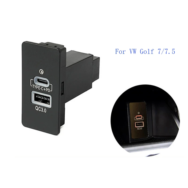 1PC Schnell Auto Ladegerät Dual USB QC 3,0 Typ C Interface Buchse Auto Telefon Schnelle Lade Adapter Taste Für Volkswagen Golf 7/7.5