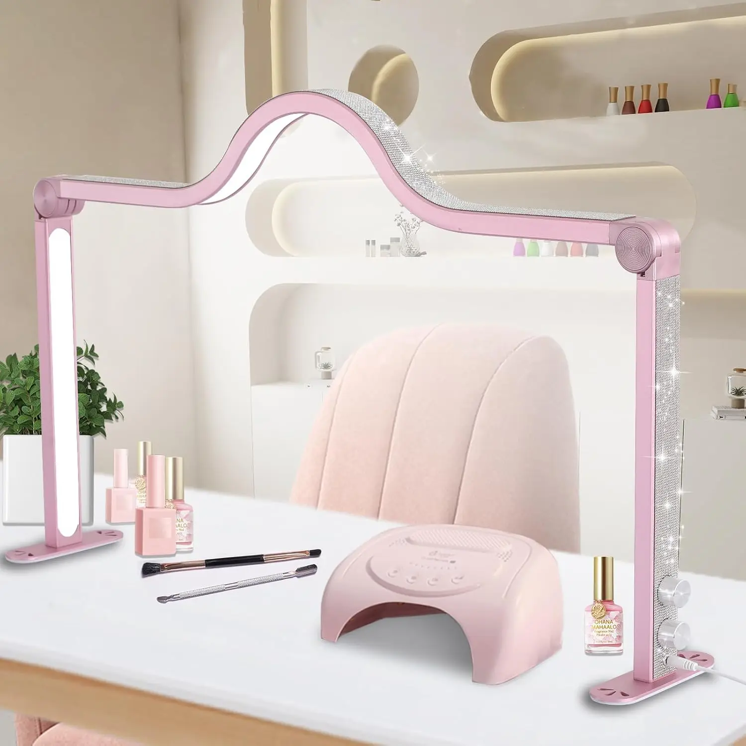 

48W LED Half Moon Nail Lamp with Diamond Rotary Switch Desk Fill Light Makeup Manicure Foldable Table Half Moon Light for Nail
