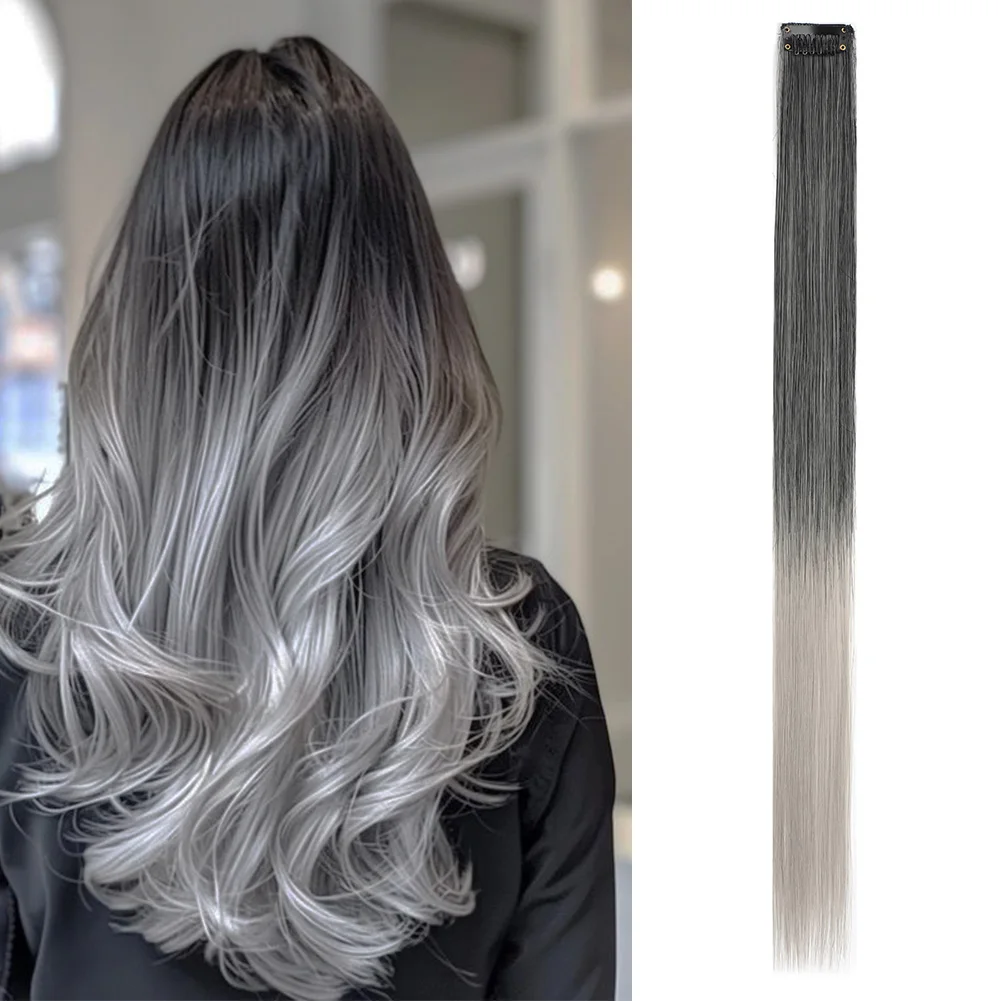 

22 Inch Fashion Color Hair Pieces Hanging Ear Dye Hair Extensions Color Strips One Clip Long Hair Extensions for Woman Daily Use