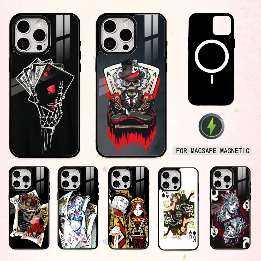 

Skeleton Q-Queen of Hearts Playing Card Phone Case For iPhone17,16,15,14,13,12,11,Pro Max Magnetic For Magsafe Wireless Charging
