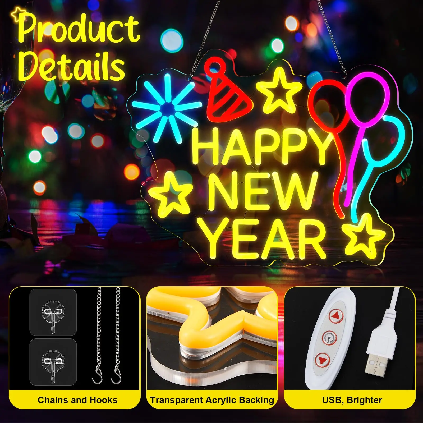 2026 سنة جديدة سعيدة النيون بالون USB بالطاقة LED تضيء تسجيل جدار ديكور لغرفة النوم مهرجان الربيع لوازم الحفلات #5