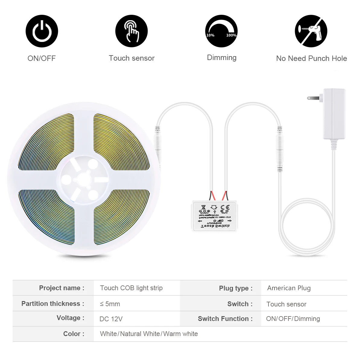 DC12V COB LED قطاع ضوء مع عكس الضوء اليد اللمس مفتاح مستشعر DIY كوتابل للمنزل الحمام ماكياج الجدول مرآة الإضاءة #5