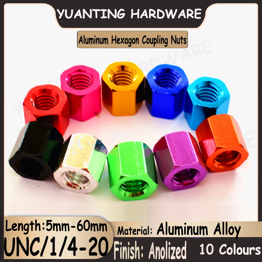 

2Pcs-3Pcs UNC Thread 1/4-20 Colorful Aluminum Extended Lengthen Hexagon Coupling Nut Connector Joint Sleeve Nuts Through Hole