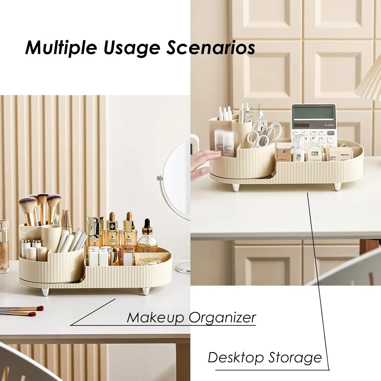 360 °   Organisateur de maquillage rotatif avec porte-brosse, grand rangement de cosmétiques rotatif pour les soins de la peau, les parfums et les lotions