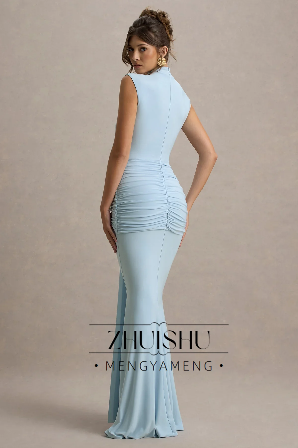 ZHUISHU Classy Mermaid Birthday Party Dress Spandex Sheath/Column Valentine's Day Gown Pink Blue Pleat Draped 2025 Evening Dress