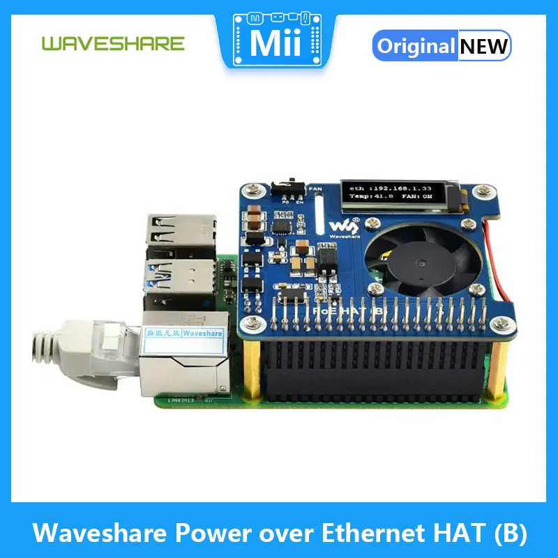 Waveshare Power over Ethernet HAT (B) Para Raspberry Pi 3B +/4B y 802.3af PoE HAT network