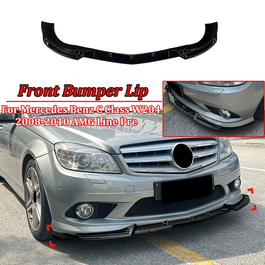 

For Mercedes Benz C Class W204 2008-2010 AMG Line Pre Front Bumper Shovel Front Lip Spoiler Exterior Modification Glossy Black