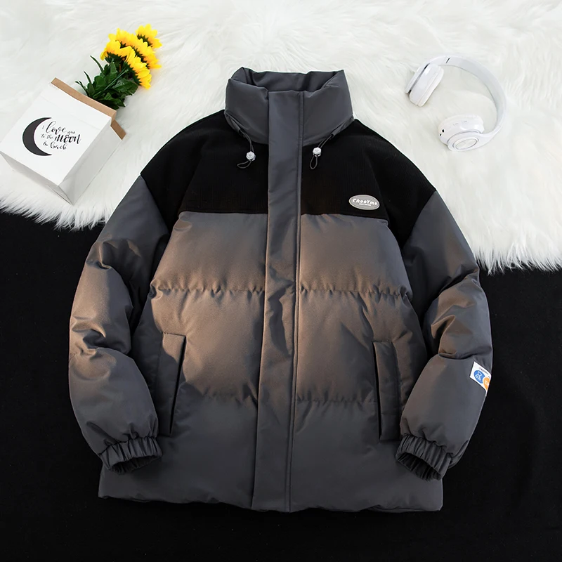 Streetwear Trend Plus Size Parkas Contrast Retro Warm Thicken Coat Outdoor Basic Bubble Jacket Fashion Casual Puffer Jacket