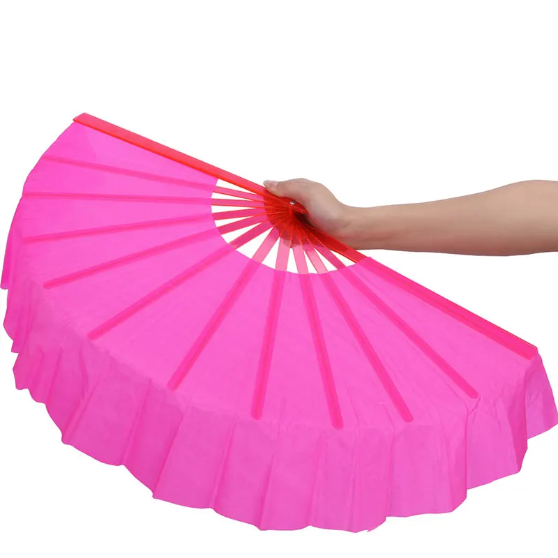 Plastic Handlle Ribs Fabric Folding Fan Belly Dance Mulan Fan Heavy Nosie Dancer Practice Props One Pair 16\