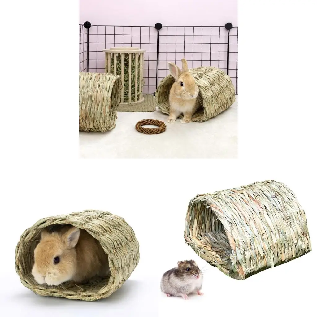 Bunny Grass Woven House for Small Animals Hamster Tunnel Chew for Rabbit