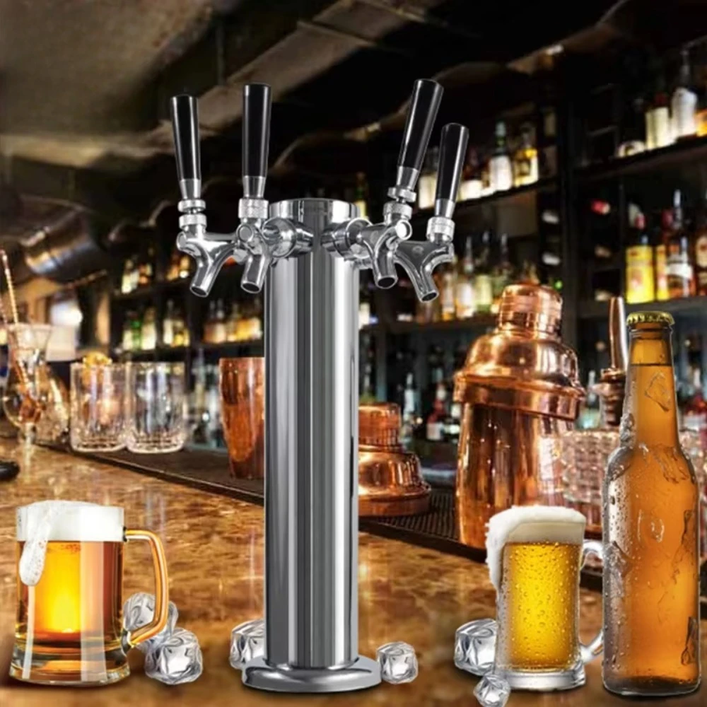 Stainless Steel Draft Beer Kegerator Tower with 1/2/3/4 Tap Kit