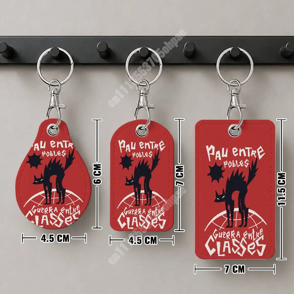 Antifascist Antiwar Kitten Cat Leather Keychain Card Holder for Airtag & ID Cards Business Bag Charm