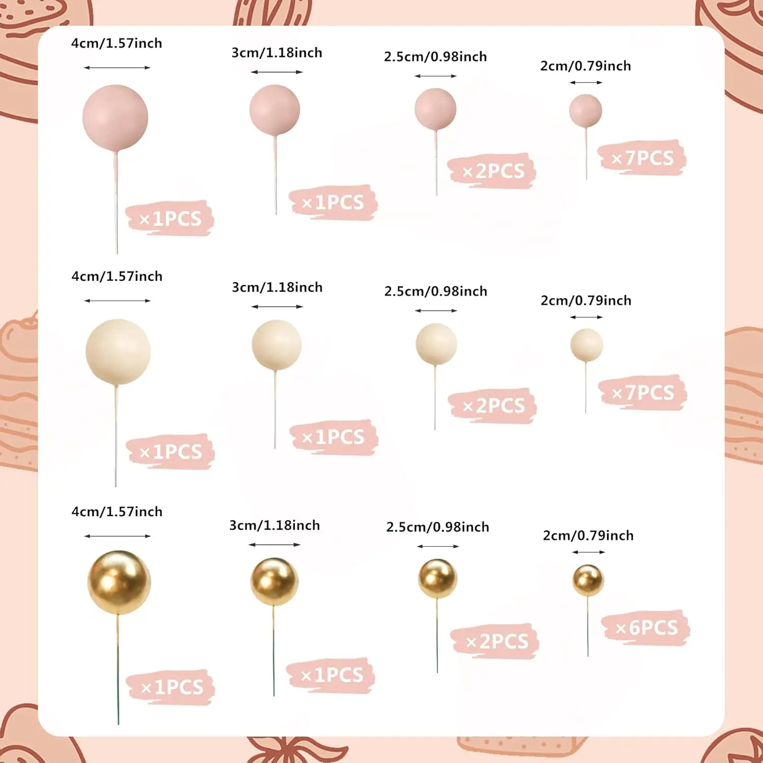 32 Stück Ball kuchen Picks bunte kugelförmige Kuchen deckel Perlen kugeln Cupcake Kuchen einsatz Topper für Geburtstags feier Hochzeits dekor – Detail 5