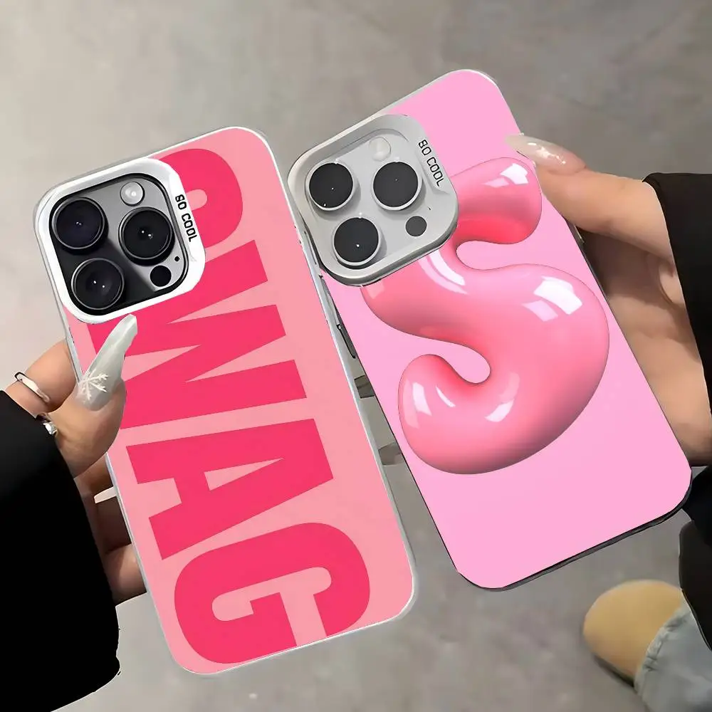 1PC Ins Koreanische Süße Rosa Brief Telefon Fall Für IPhone 17 Air 16 15 14 13 12 11 Pro Max plus Farbe Stoßfest Zurück Silber Cove