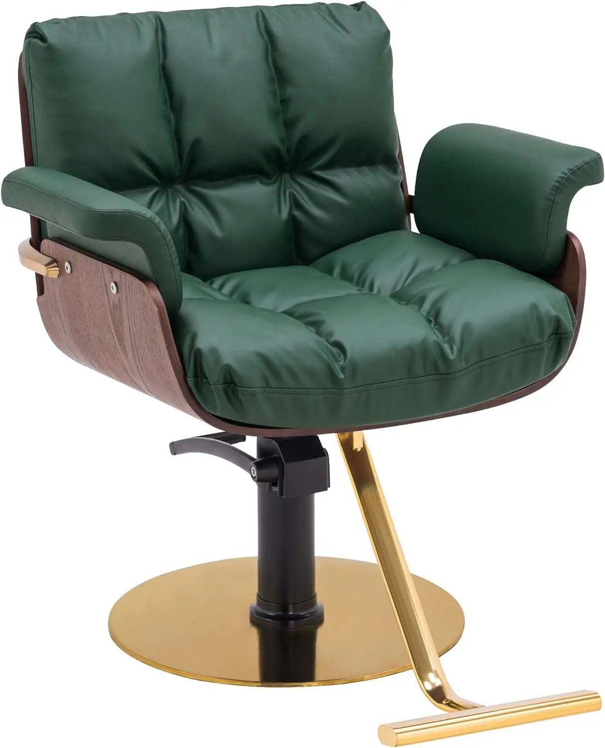 Chaise de barbier hydraulique avec cadre en bois incurvé, équipement de coupe de cheveux, salon de beauté et de coiffure spa, 3071 (vert)