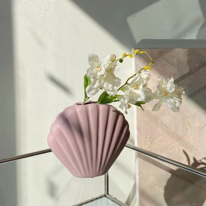 Cute Desktop Ceramic Shell Vase, Dining Table, Purple Decorative Item, Living Room Flower Arrangement, Dried Flower Vase