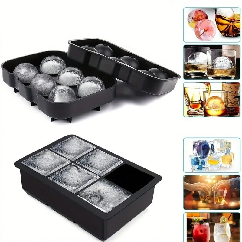 صينية مكعبات ثلج من السيليكون الفاخر مع غطاء كبير مربع وقالب ثلج كروي لصياغة الكوكتيلات والمشروبات والحفاظ على الطعام #2