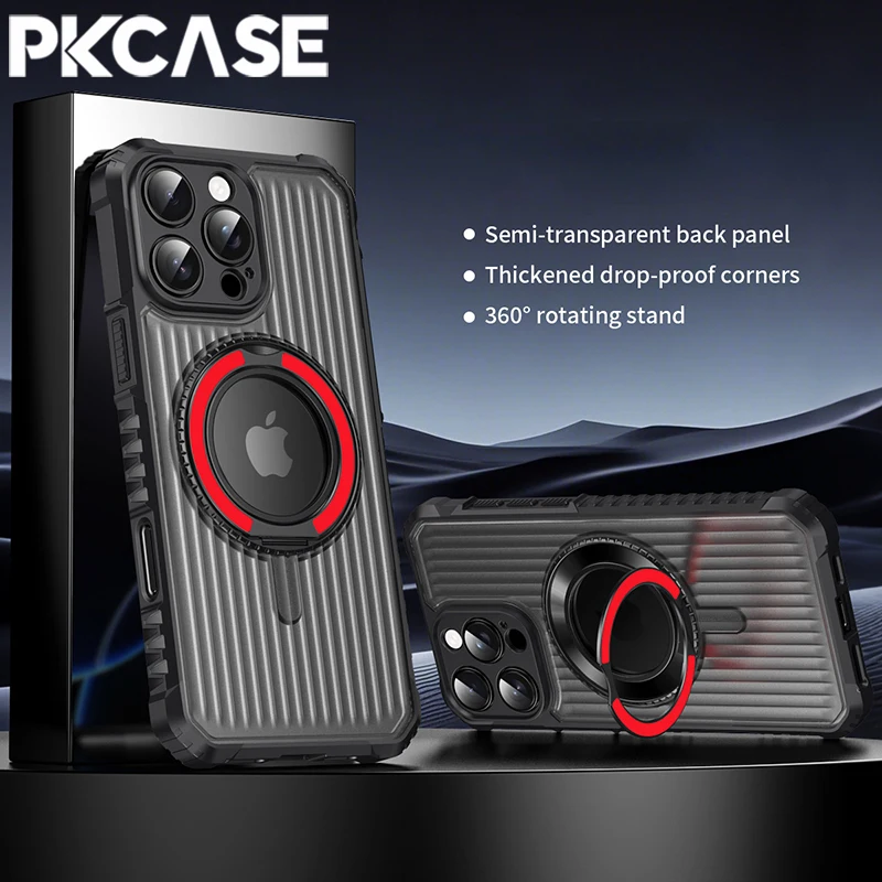 Image of PKCASE 360 ° Rotierender Ringhalter Magnetische Panzerhülle für iPhone 18 17 16 15 14 Plus 13 12 Pro Max 16e Stoßfeste Abdeckung