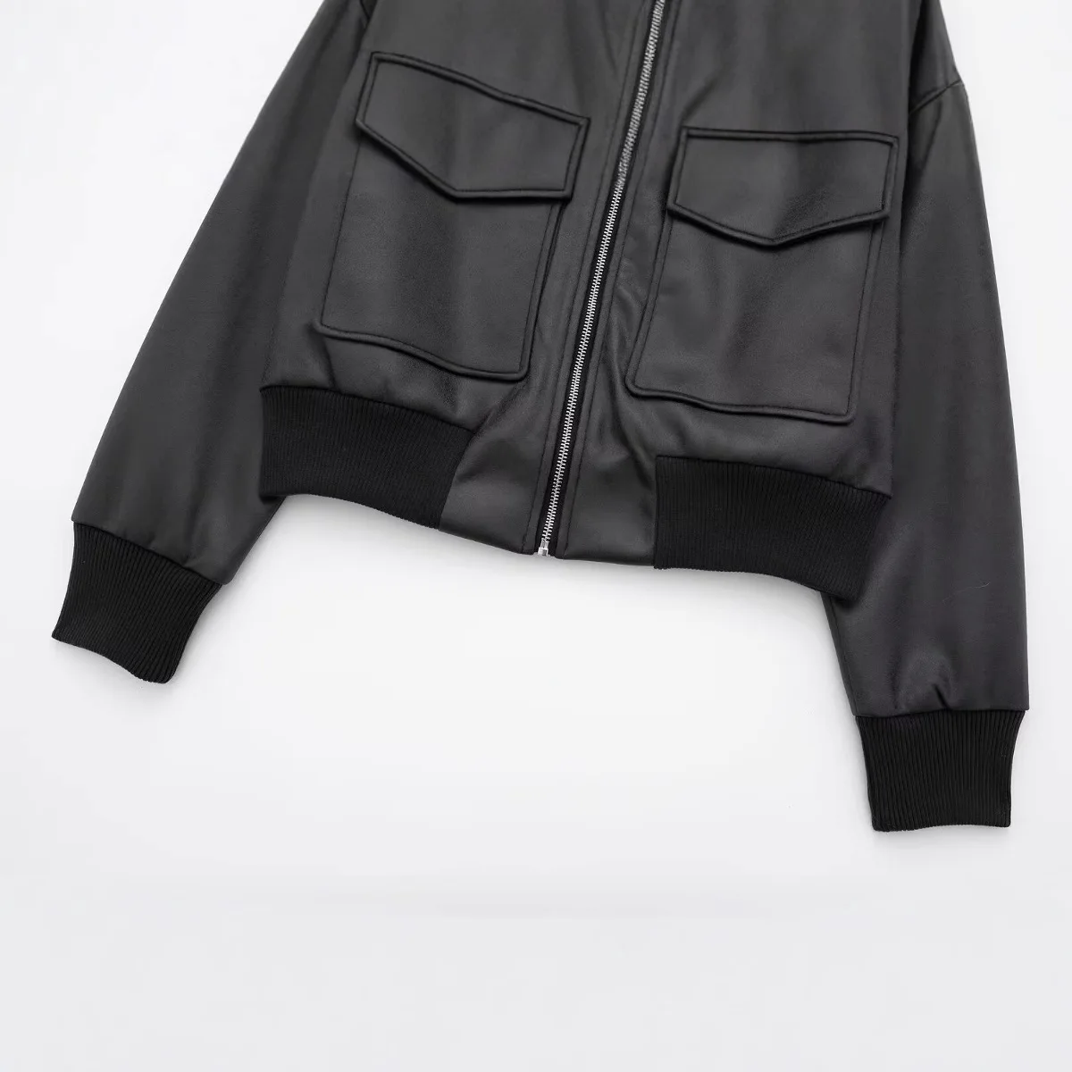 European And American Style Zipper Collar Faux Leather Jacket Women's Outerwear New Arrival Leather Coat From