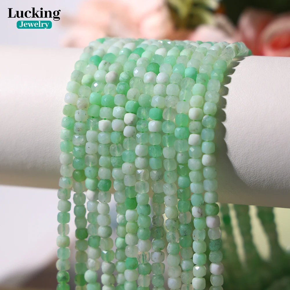 

Rare Natural 4mm Australia Chrysoprase Square Faceted Beads For Jewelry Making Bracelet Necklace Accessories 15''